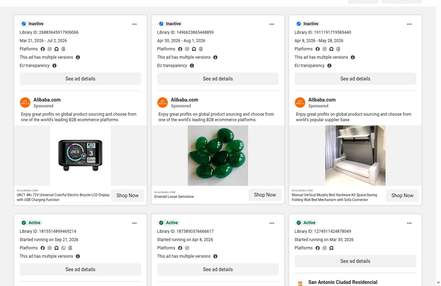 Captura de Meta Ad Library con anuncios de Amarilo